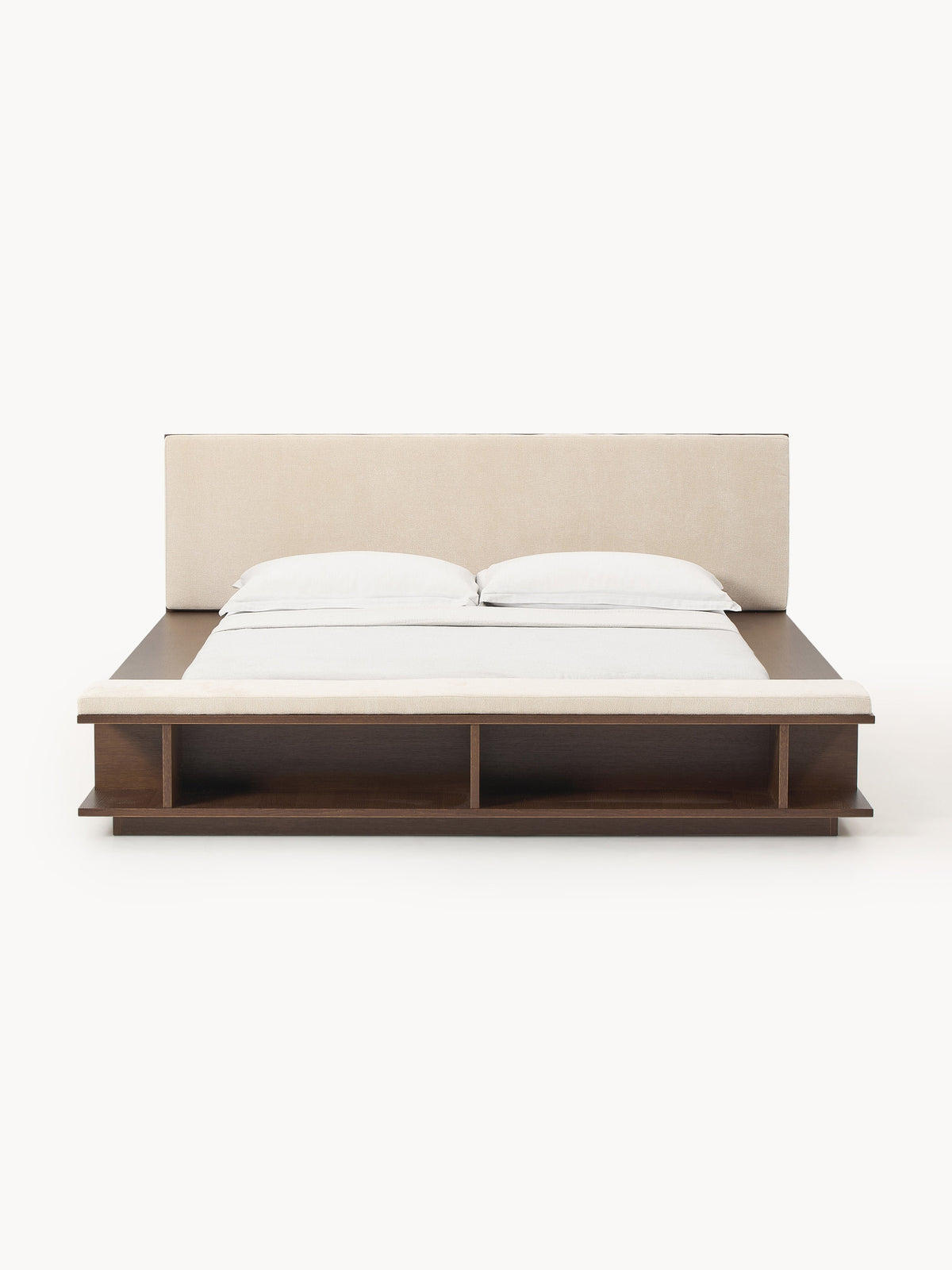 Draggery Clark Bed Frame, Wooden, with Bench and Side Shelves