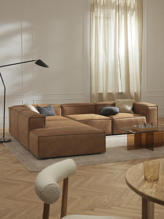 Draggery Lennon XL Modular Corner Sofa with Leather Cover, 4-Seater