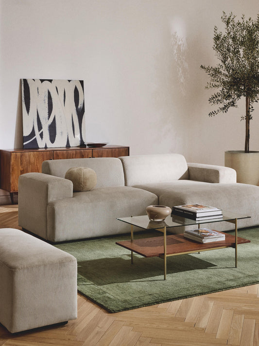 Draggery Melva Corner Sofa with Corduroy Cover, 3-Seater
