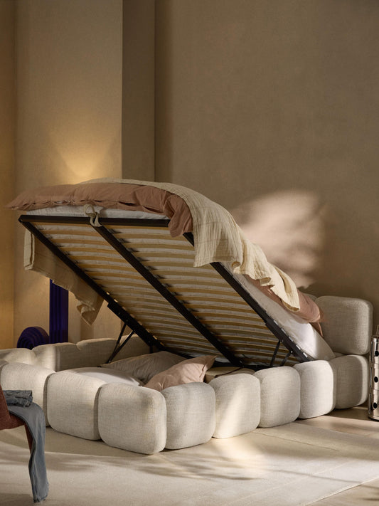 Draggery Tayla Upholstered Bed with Storage, Bouclé