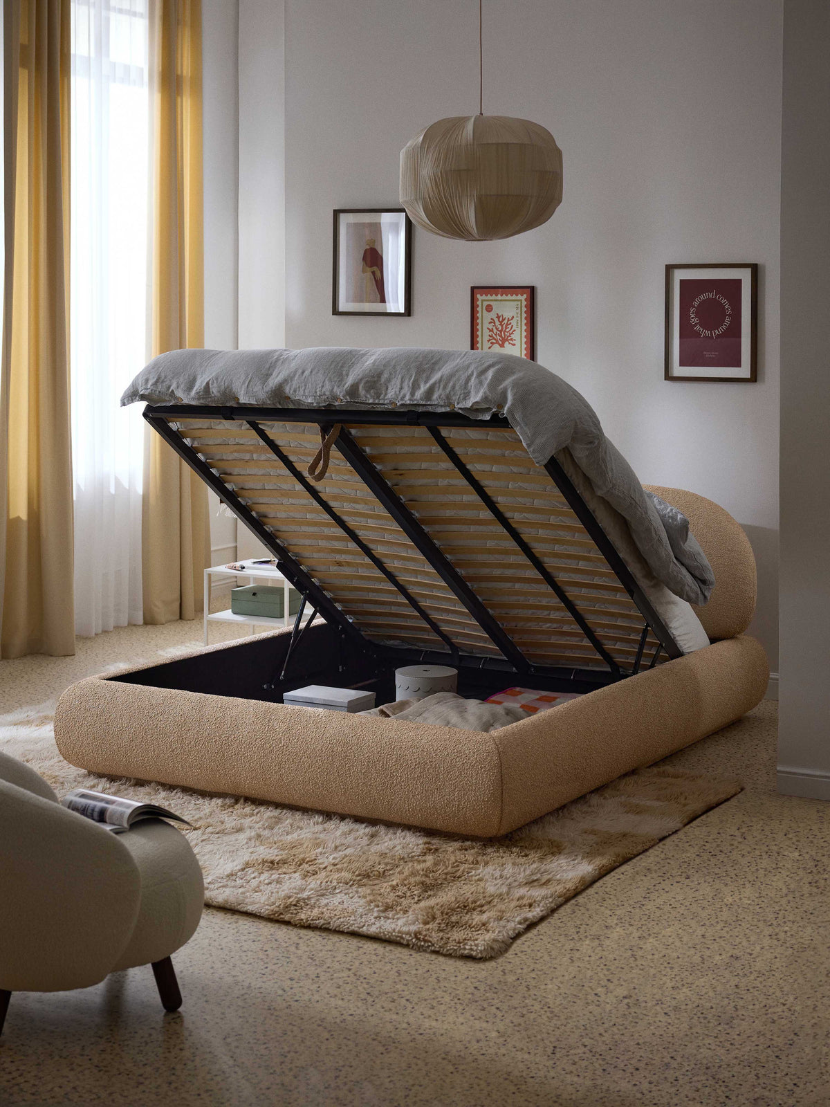 Draggery Alba Upholstered Bed with Storage, Bouclé