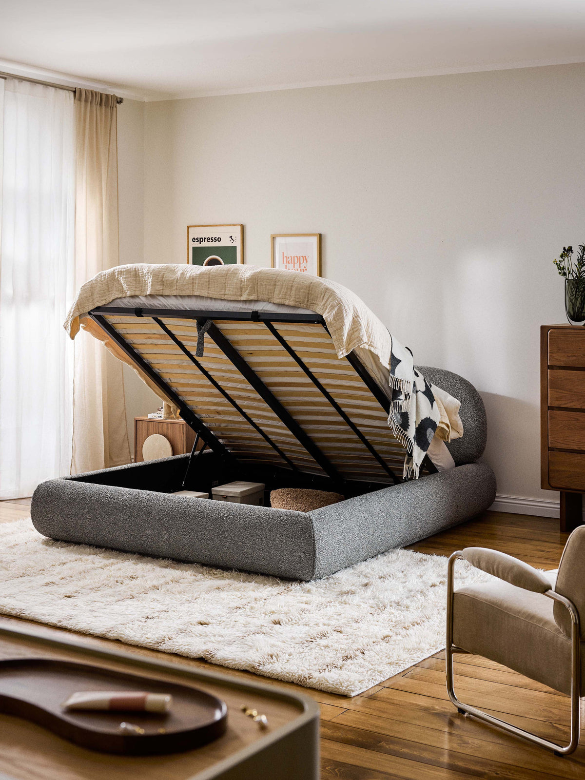 Draggery Alba Upholstered Bed with Storage, Bouclé