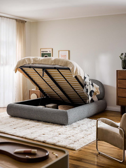 Draggery Alba Upholstered Bed with Storage, Bouclé