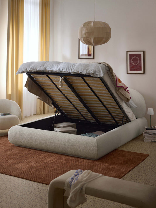 Draggery Alba Upholstered Bed with Storage, Teddy