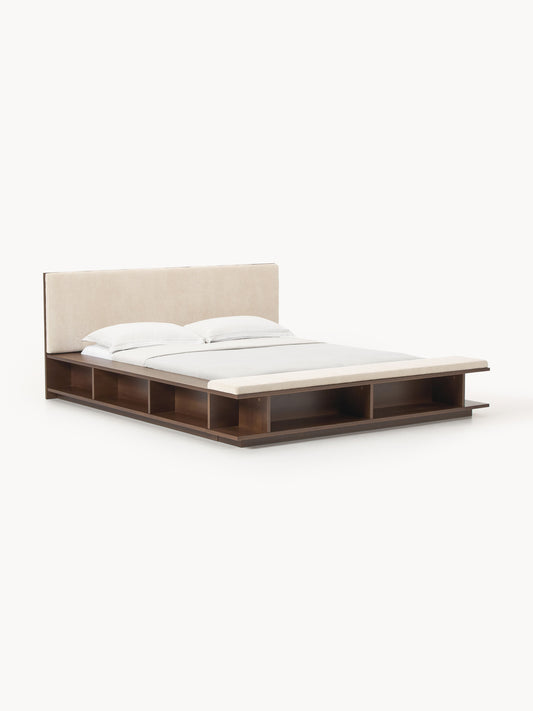 Draggery Clark Bed Frame, Wooden, with Bench and Side Shelves