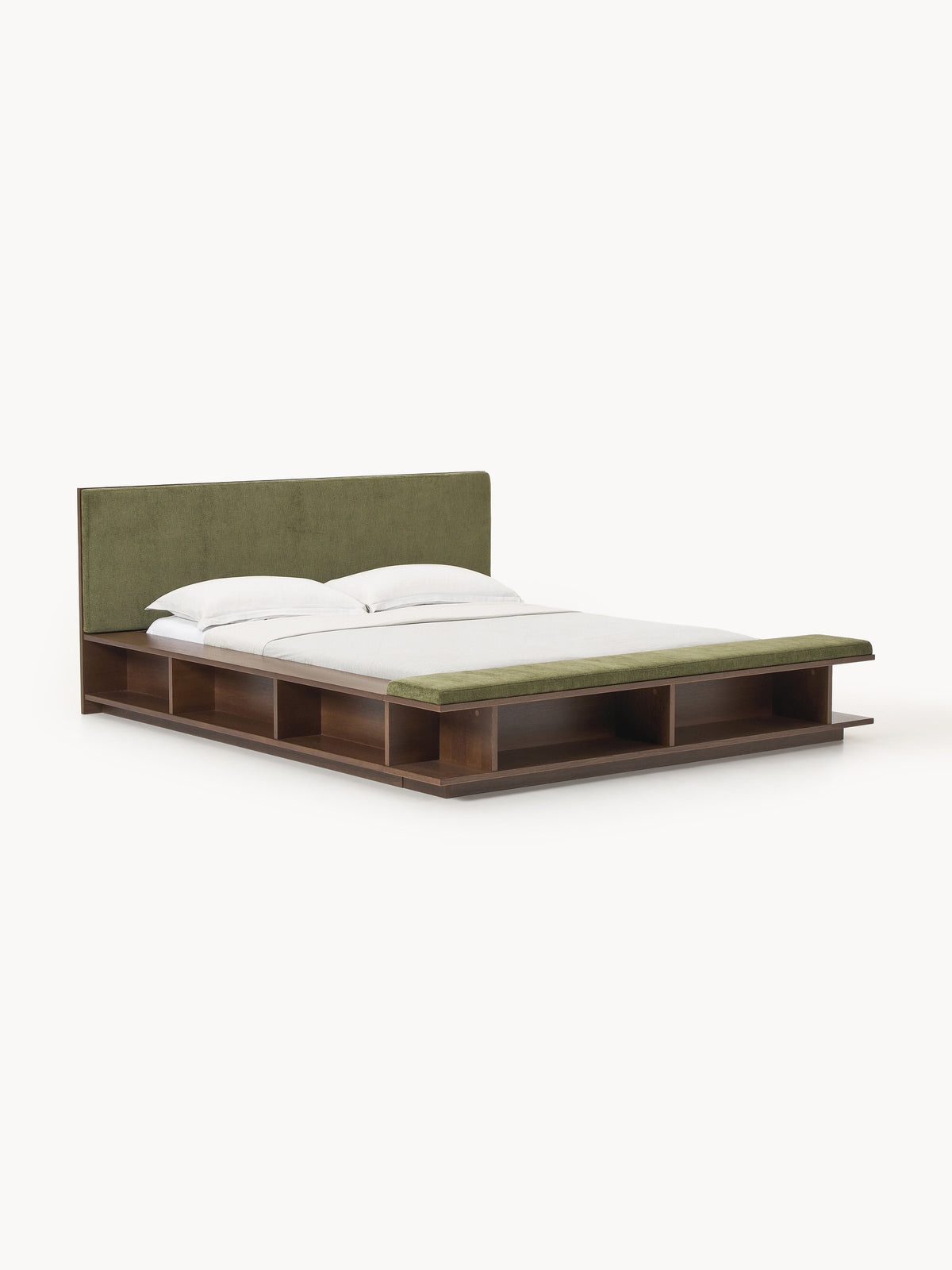 Draggery Clark Bed Frame, Wooden, with Bench and Side Shelves