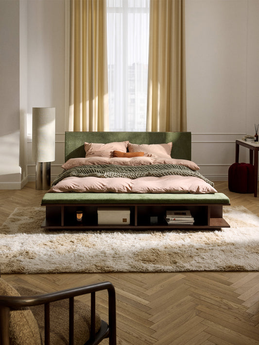 Draggery Clark Bed Frame, Wooden, with Bench and Side Shelves