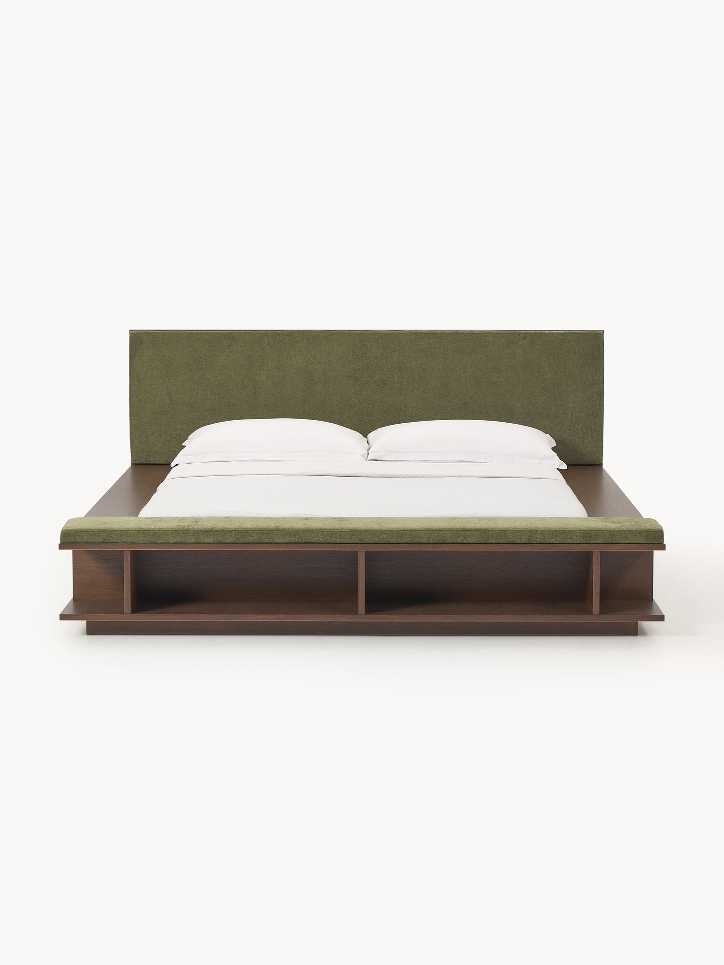 Draggery Clark Bed Frame, Wooden, with Bench and Side Shelves