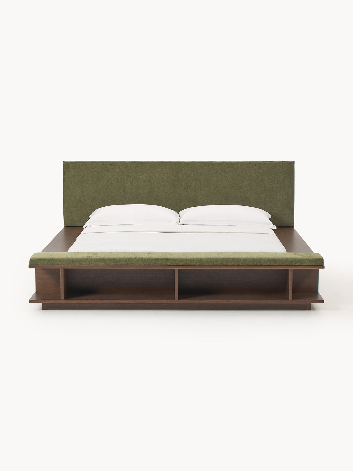 Draggery Clark Bed Frame, Wooden, with Bench and Side Shelves