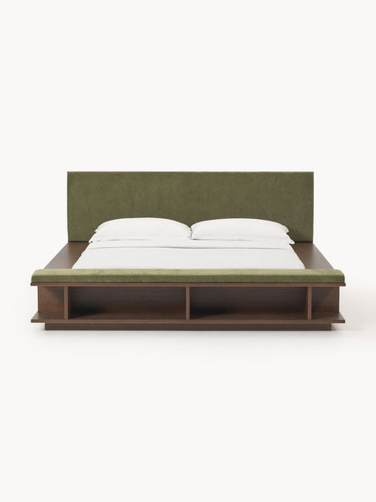 Draggery Clark Bed Frame, Wooden, with Bench and Side Shelves