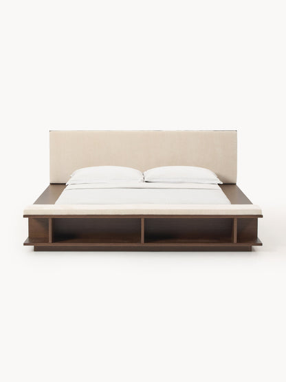 Draggery Clark Bed Frame, Wooden, with Bench and Side Shelves