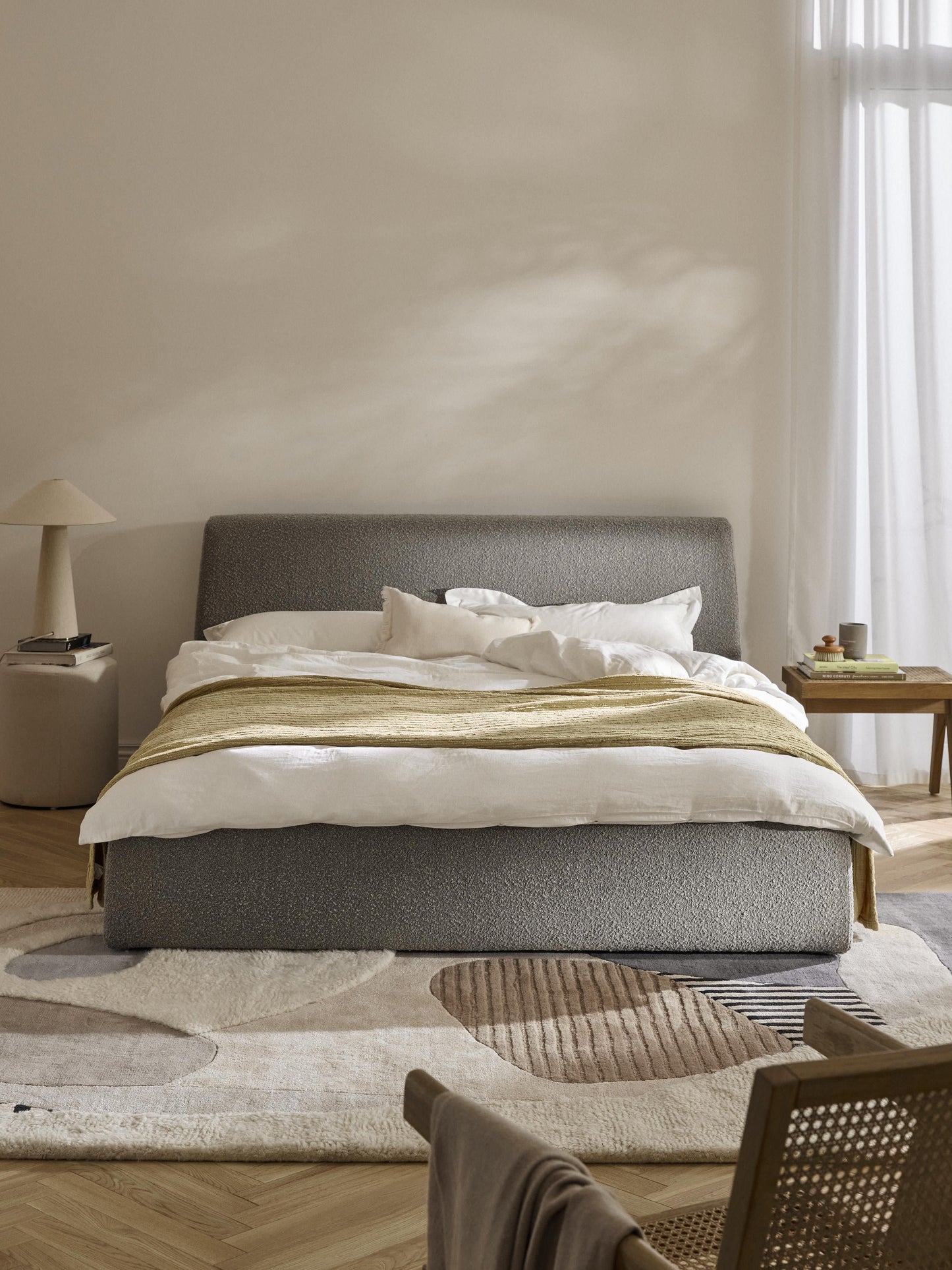 Draggery Cloud Upholstered Bed with Storage, Bouclé