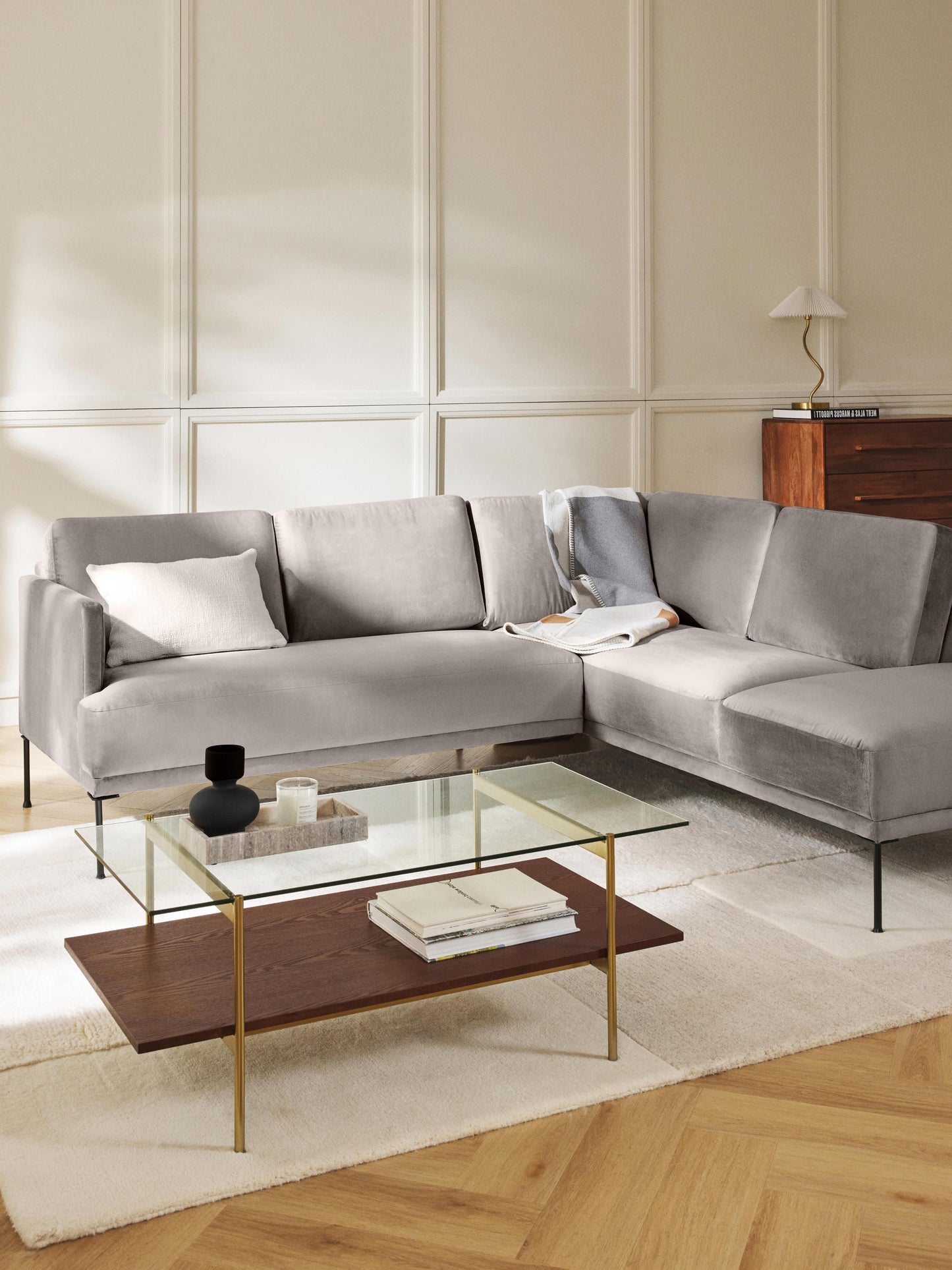 Draggery Fluente Corner Sofa with Velvet Cover