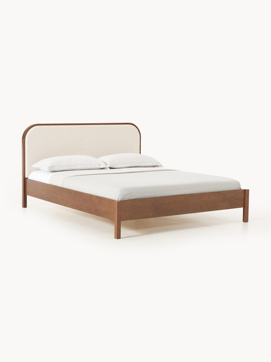 Draggery Jones Bed, Wooden, with Bouclé Headboard