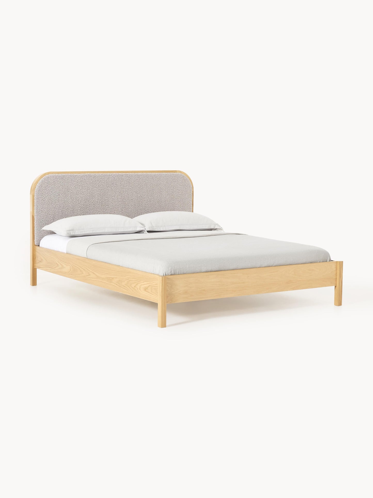 Draggery Jones Bed, Wooden, with Bouclé Headboard