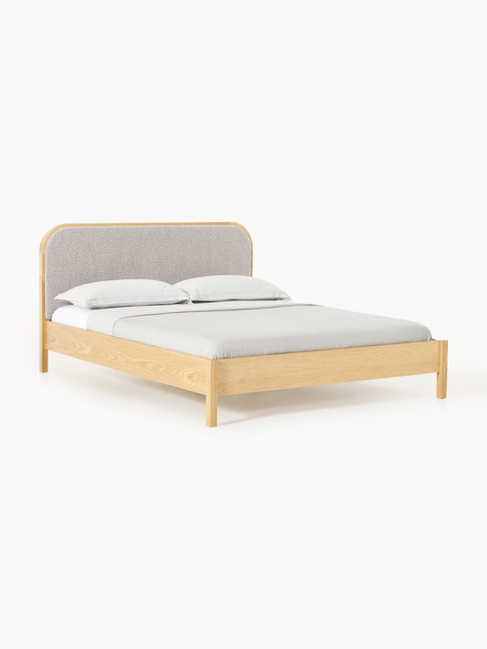 Draggery Jones Bed, Wooden, with Bouclé Headboard
