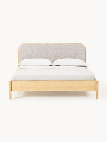 Draggery Jones Bed, Wooden, with Bouclé Headboard