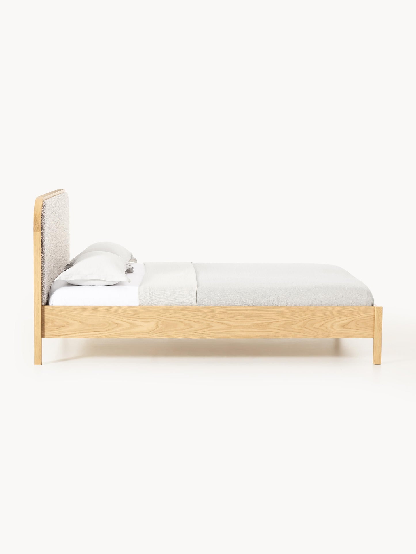 Draggery Jones Bed, Wooden, with Bouclé Headboard