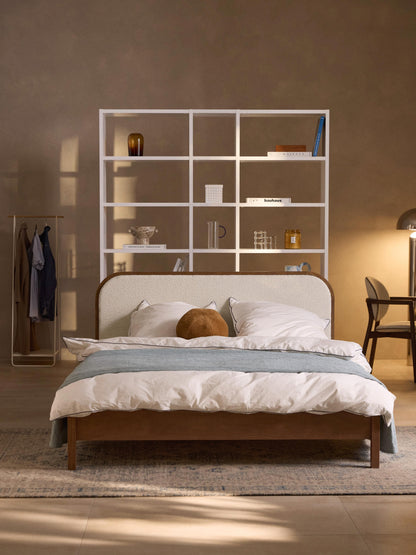 Draggery Jones Bed, Wooden, with Bouclé Headboard