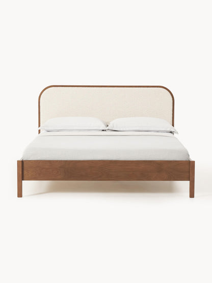 Draggery Jones Bed, Wooden, with Bouclé Headboard