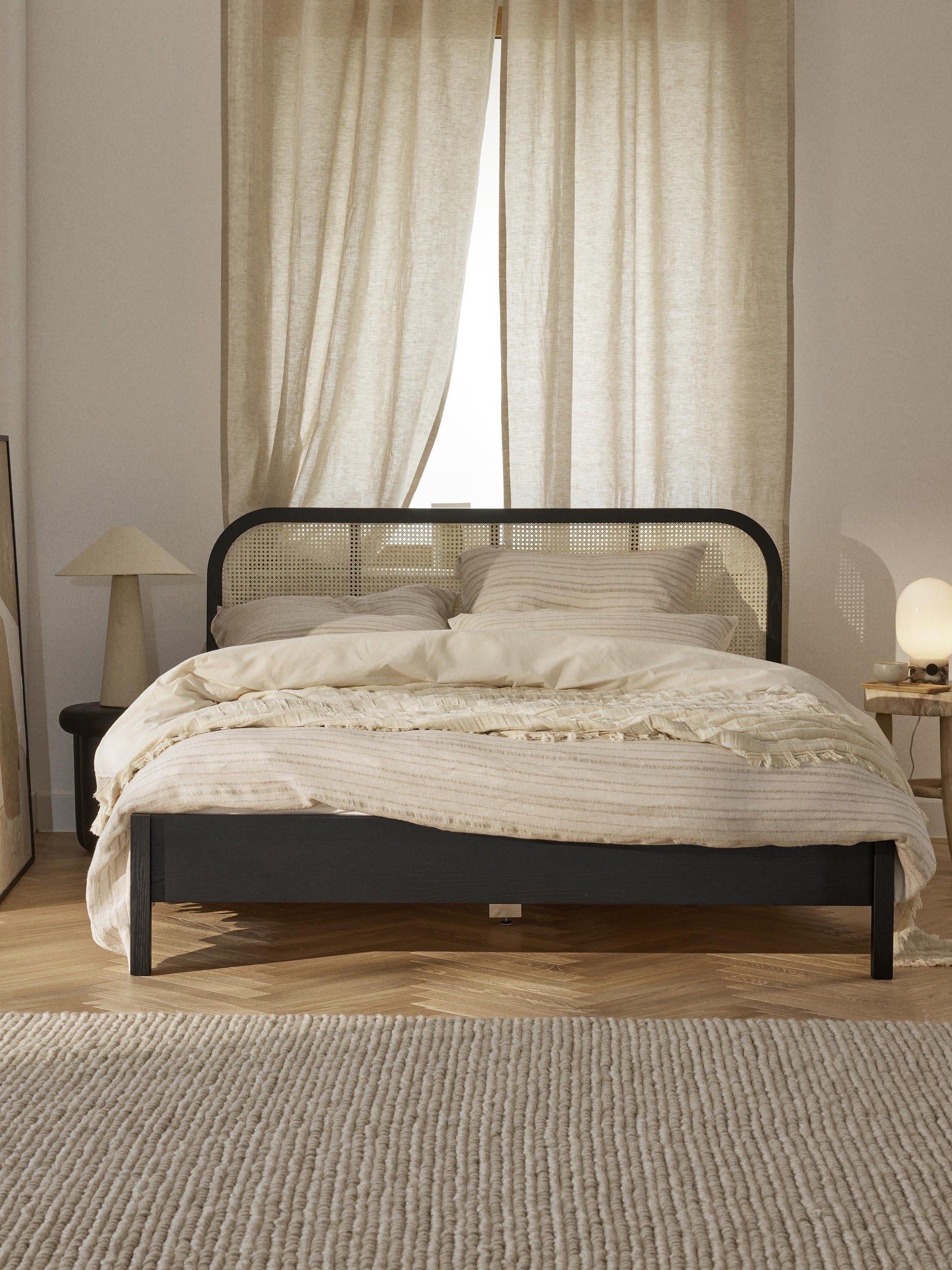 Draggery Jones Bed, Wooden, with Vienna Cane Headboard