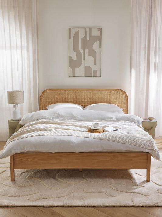 Draggery Jones Bed, Wooden, with Vienna Cane Headboard