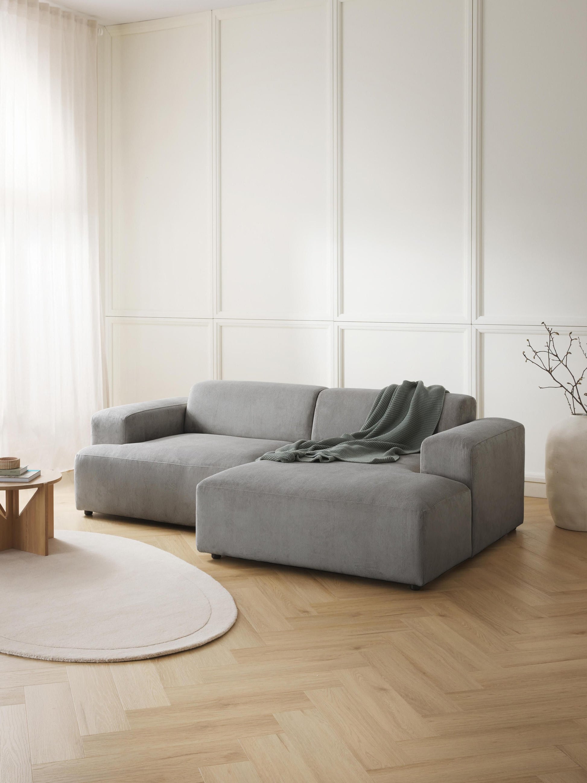Draggery Melva Corner Sofa with Corduroy Cover, 3-Seater