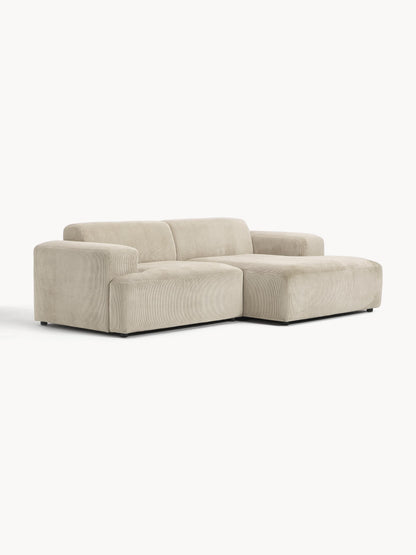 Draggery Melva Corner Sofa with Corduroy Cover, 3-Seater