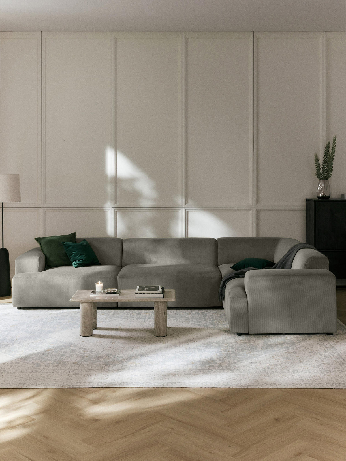 Draggery Melva Large Corner Sofa with Corduroy Cover (4-Seater)