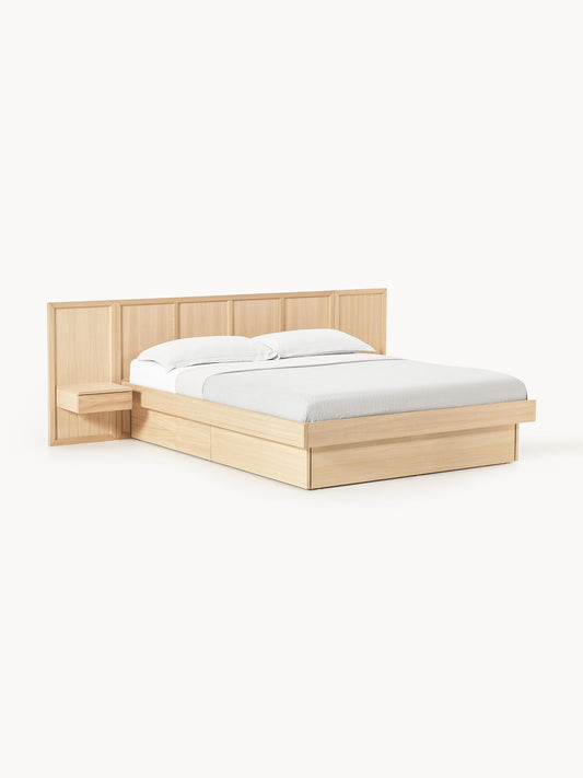 Draggery Nanto Bed Made of Wood with Bedside Tables and Headboard