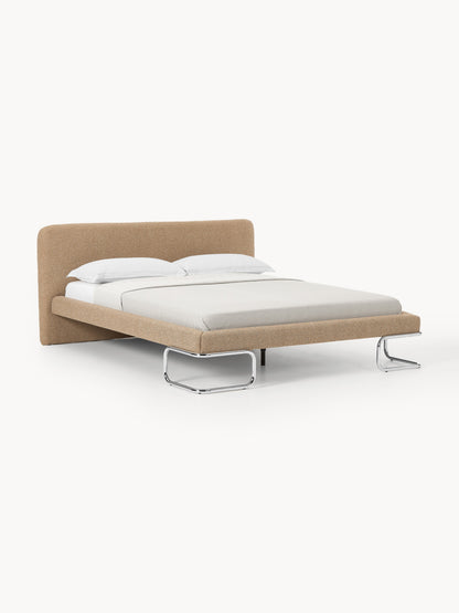 Draggery Olina Upholstered Bed with Metal Legs, Bouclé