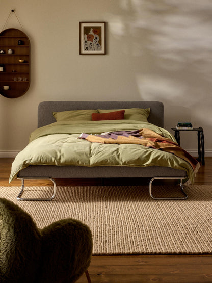Draggery Olina Upholstered Bed with Metal Legs, Bouclé