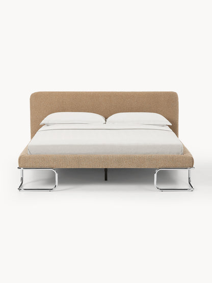 Draggery Olina Upholstered Bed with Metal Legs, Bouclé