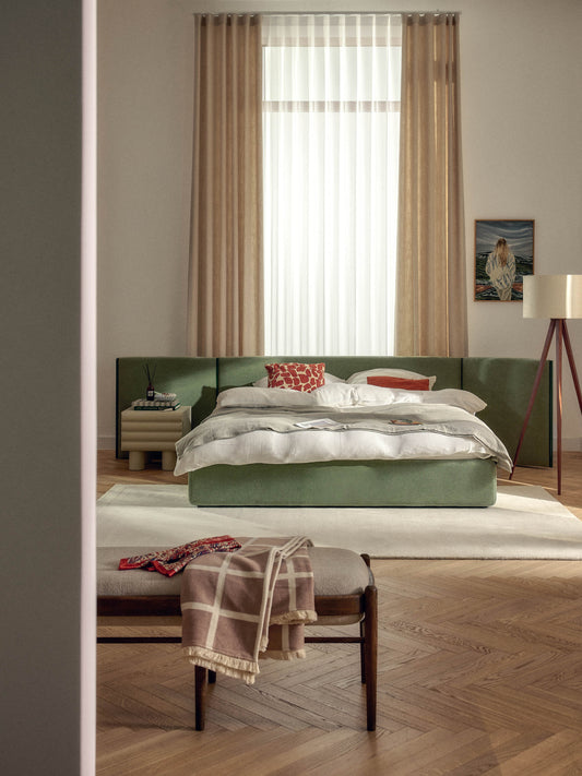 Draggery Otis Upholstered Bed Frame with Folding Headboard