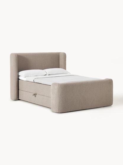 Draggery Perla Box Spring Bed in Bouclé with Storage