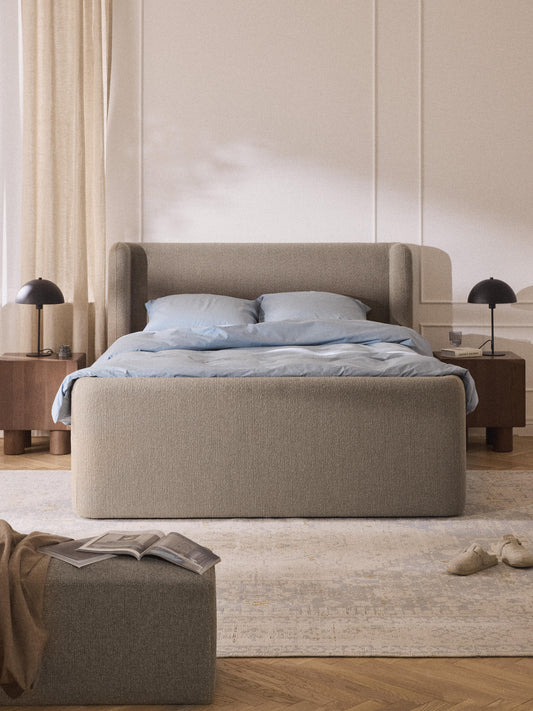 Draggery Perla Box Spring Bed in Bouclé with Storage
