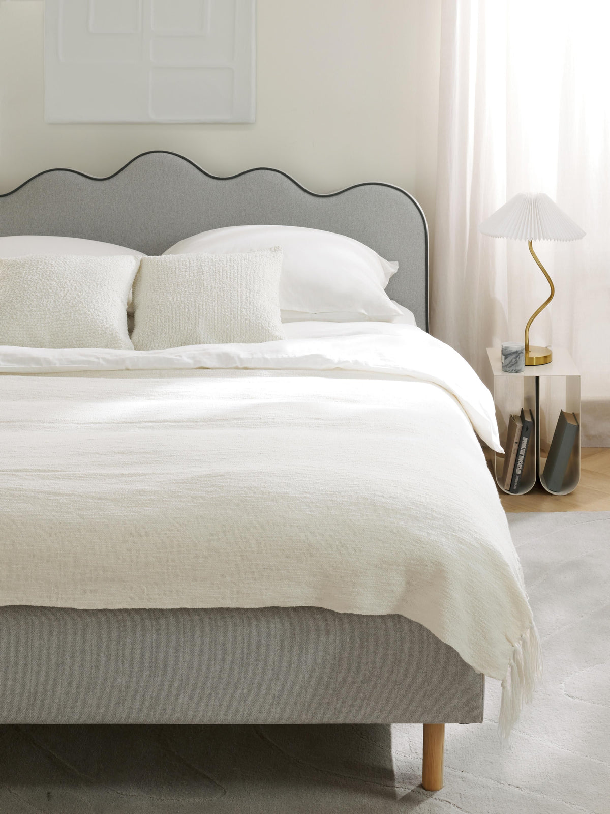 Draggery Romy Upholstered Bed Frame with Wavy Headboard