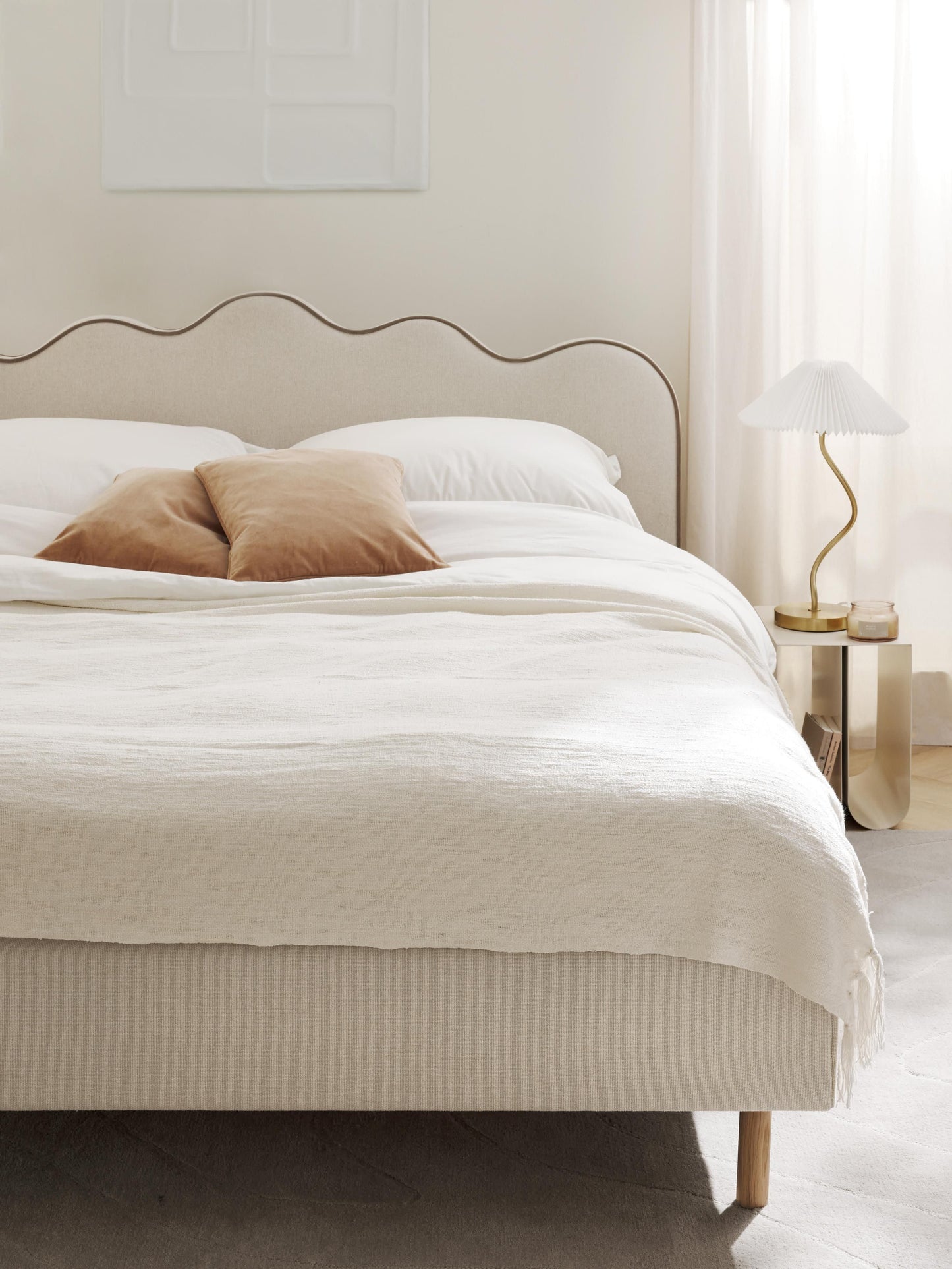 Draggery Romy Upholstered Bed Frame with Wavy Headboard