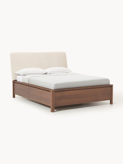Draggery Santiago Bed, Wooden, with Upholstered Headboard and Drawers
