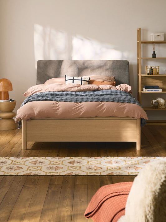 Draggery Santiago Bed, Wooden, with Upholstered Headboard and Drawers