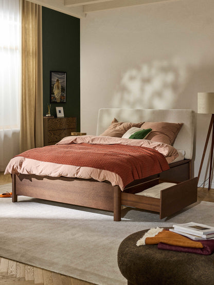 Draggery Santiago Bed, Wooden, with Upholstered Headboard and Drawers