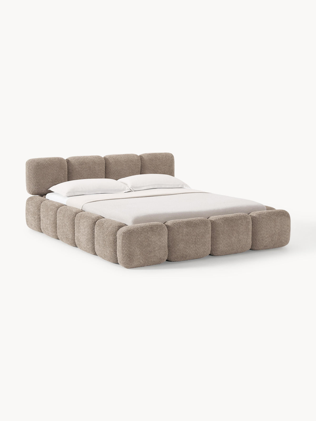 Draggery Tayla Upholstered Bed with Storage, Teddy Bouclé