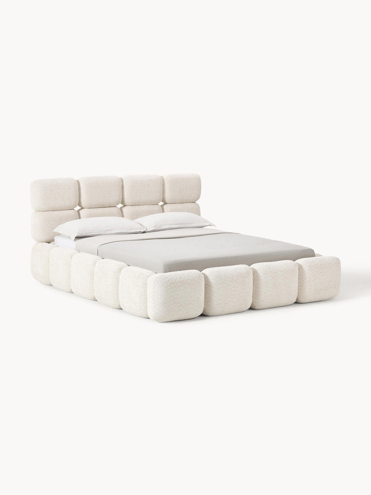 Draggery Tayla Upholstered Bed with Storage, Teddy Bouclé