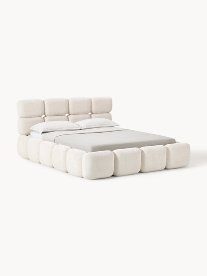 Draggery Tayla Upholstered Bed with Storage, Teddy Bouclé