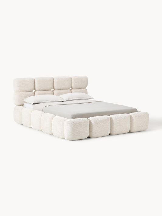 Draggery Tayla Upholstered Bed with Storage, Teddy Bouclé