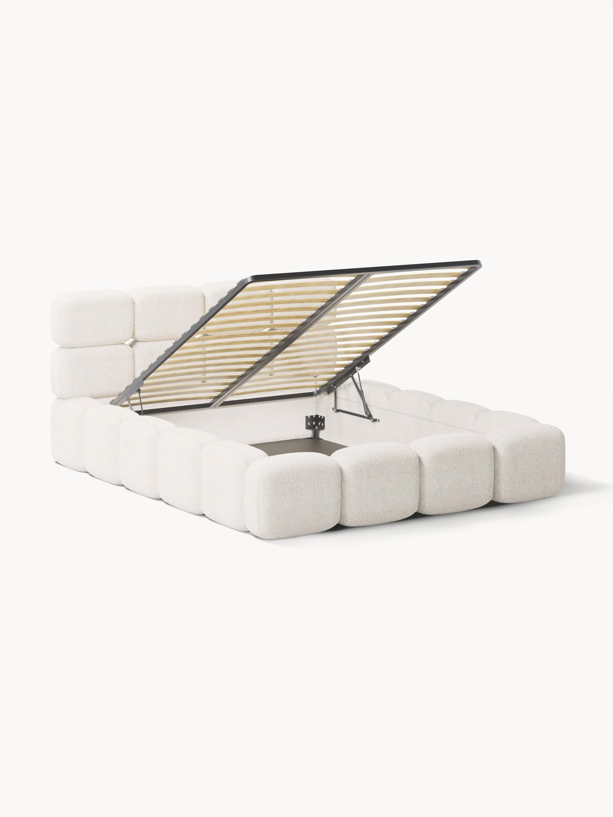 Draggery Tayla Upholstered Bed with Storage, Teddy Bouclé