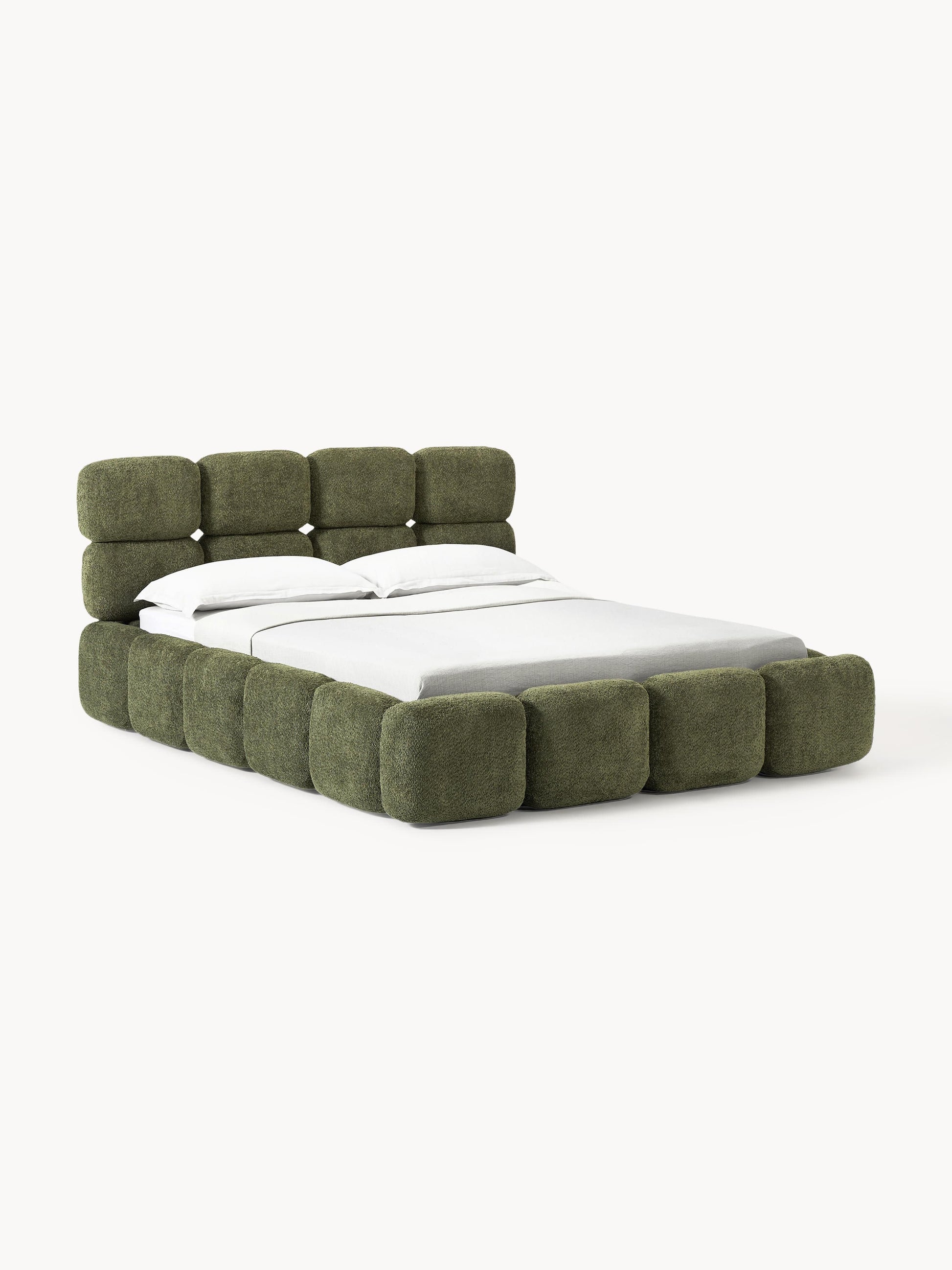 Draggery Tayla Upholstered Bed with Storage, Teddy Bouclé