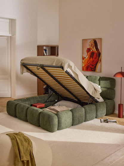 Draggery Tayla Upholstered Bed with Storage, Teddy Bouclé