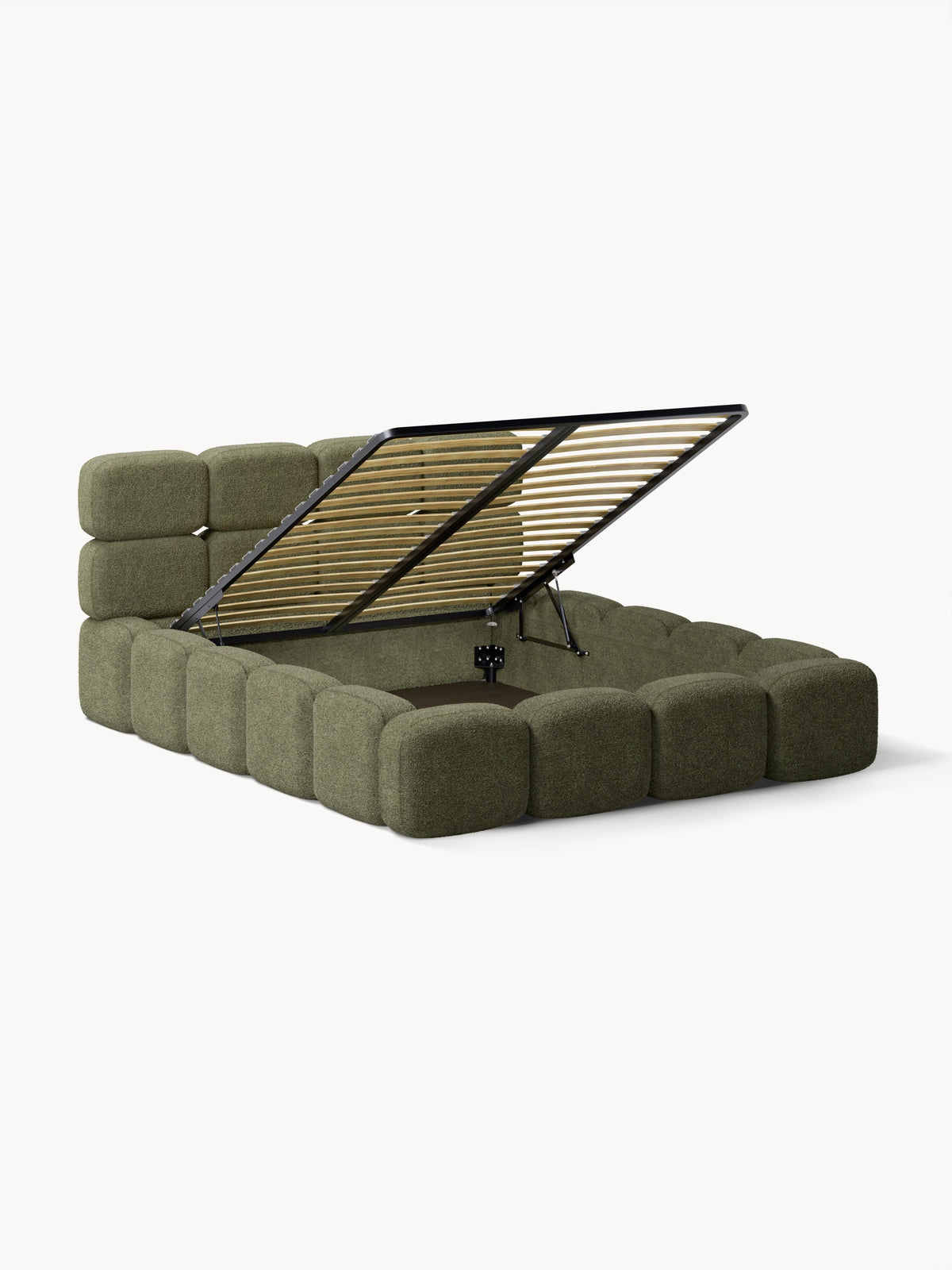 Draggery Tayla Upholstered Bed with Storage, Teddy Bouclé