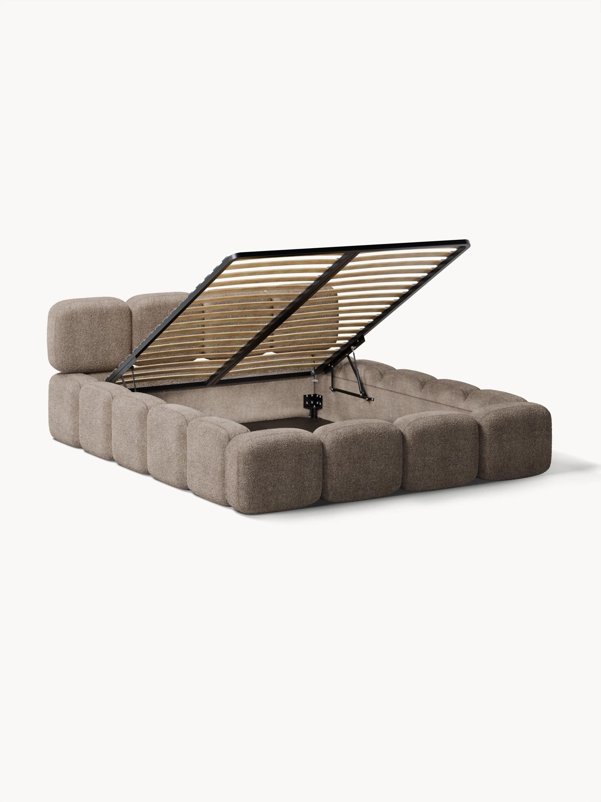 Draggery Tayla Upholstered Bed with Storage, Teddy Bouclé